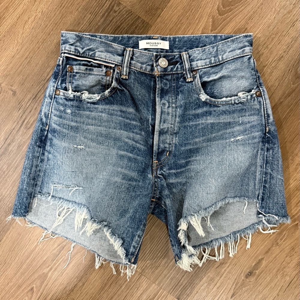 MOUSSY Distressed Blue Jean Shorts